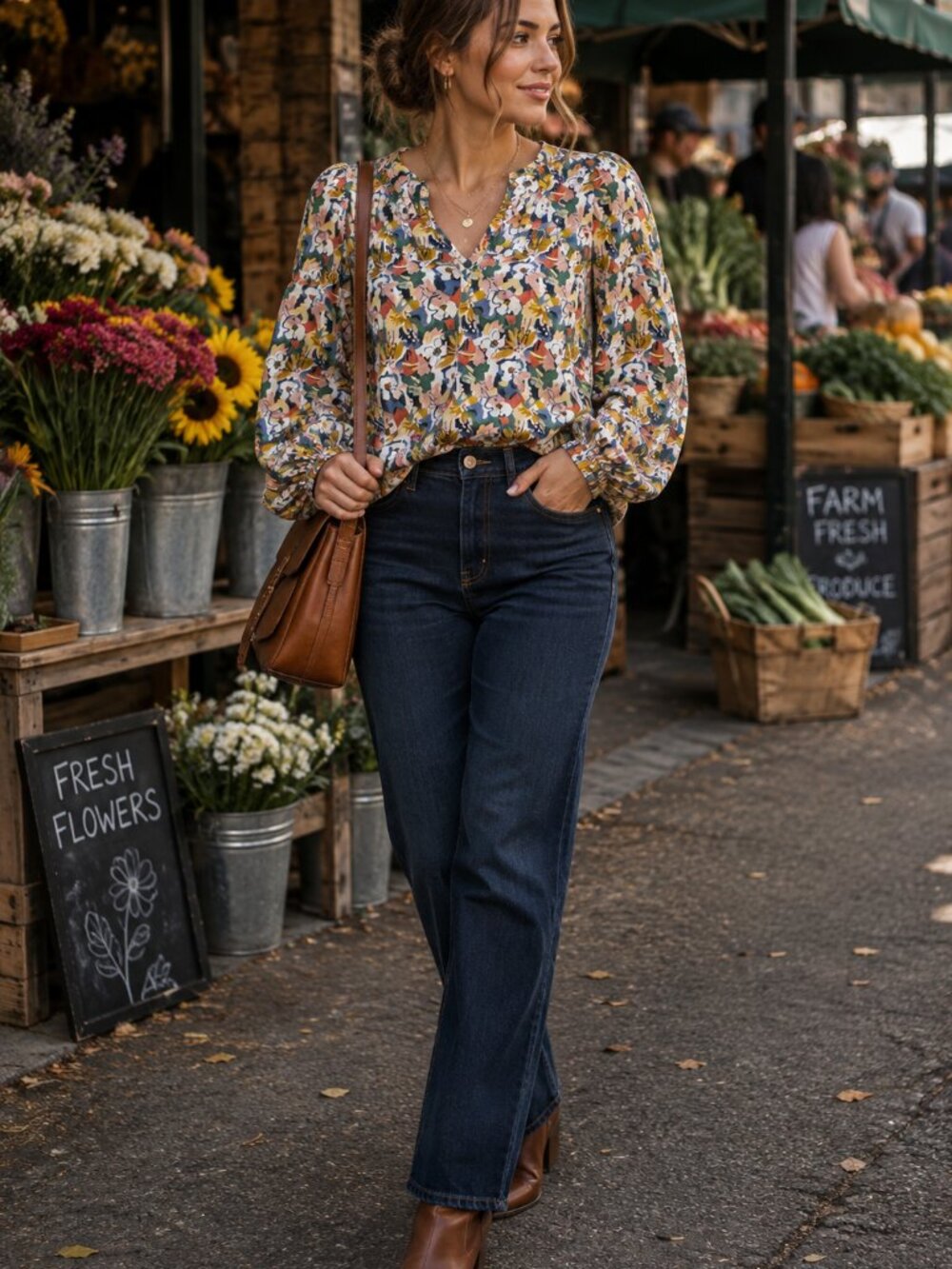 LC Waikiki Floral Puff Sleeve Blouse Multicolor V Neck Size 38